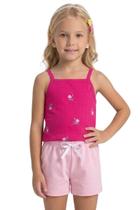 Conjunto Infantil Menina Roupa Verão Blusa Cropped Canelada de Alcinha Floral com Shorts Moletinho Liso Conjunto Infantil Menina Roupa Verão Blusa Cropped Canelada de Alcinha Floral com Shorts Moletinho Liso