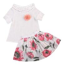 Conjunto Infantil Menina Saia Florida E Blusa Renda Com Rosa Conjunto Infantil Menina Saia Florida E Blusa Renda Com Rosa