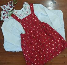 Conjunto infantil menina salopete com blusa de gola boneca Milon