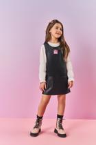 Conjunto Infantil Menina Salopete Panda E Blusa Preto Mundo Cinti