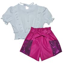 Conjunto Infantil Menina Short Couro Blusa Cropped