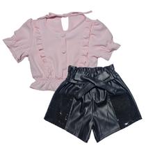 Conjunto Infantil Menina Short Couro Blusa Cropped