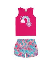 Conjunto Infantil Menina Short Regata Flores Arco-íris Cores