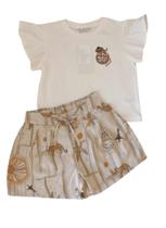 Conjunto Infantil Menina Shorts Estampado E Blusa Bordada Alakazoo