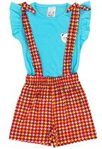 Conjunto Infantil Menina Shorts Salopete Ursinho