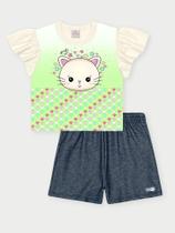 Conjunto Infantil Menina Sparkle Cat Verde Abrange