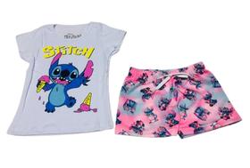 Conjunto Infantil Menina Stitch Blusa Com Glitter E Shorts Conjunto Infantil Menina Stitch Blusa Com Glitter E Shorts