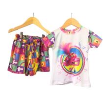 Conjunto Infantil Menina Stitch Moana Estampado- Short Saia com Cropped ou Short e Blusinha- Natal- Lalu