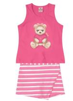 Conjunto Infantil Menina Ursinhos Blusa Regata e Shorts Saia em Malha - Brandili