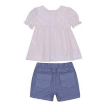 Conjunto Infantil Menina Verão Bata Branca E Short Sarja 2 peças Tam 2 a 4 - Paraíso