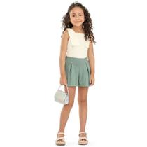 Conjunto Infantil Menina Verão Blusa Canelada E Short Moletinho listrado - Angerô Conjunto Infantil Menina Verão Blusa Canelada E Short Moletinho listrado - Angerô
