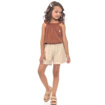 Conjunto Infantil Menina Verão Blusa Cotton Light E Short Linho 2 peças Tam 4 a 14 - Angerô