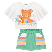 Conjunto Infantil Menina Verão Blusa Cotton Linho E Short Saia Molevisco - Kukiê