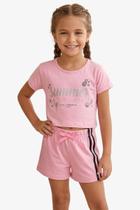 Conjunto Infantil Menina Verão Blusa Cropped e Shorts Confortável Conjunto Infantil Menina Verão Blusa Cropped e Shorts Confortável