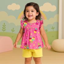 Conjunto Infantil Menina Verão Blusa e Short Confortavel Moderno Elegante Kyly 1000992 Conjunto Infantil Menina Verão Blusa e Short Confortavel Moderno Elegante Kyly 1000992