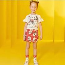 Conjunto Infantil Menina Verão Blusa e Short Saia 2 peças Cachorrinhos - Kukiê Conjunto Infantil Menina Verão Blusa e Short Saia 2 peças Cachorrinhos - Kukiê