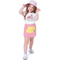 Conjunto Infantil Menina Verão Blusa e Short Saia Happy 2 Peças Tam 1 a 3 - Fakini Conjunto Infantil Menina Verão Blusa e Short Saia Happy 2 Peças Tam 1 a 3 - Fakini