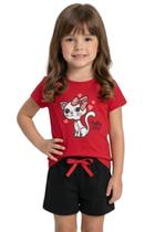 Conjunto Infantil Menina Verão Blusa Gatinha Shorts Moletinho