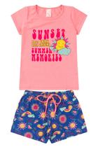 Conjunto Infantil Menina Verão Blusa Manga e Shorts com Elástico em Cotton