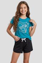 Conjunto Infantil Menina Verão Blusa Shorts Coração Algodão Roupa Leve Conforto Moda Kids