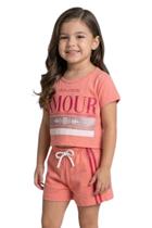 Conjunto Infantil Menina Verão Cropped Amour com Shorts Acinturado 100 Algodão GKS