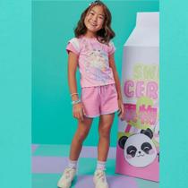 Conjunto Infantil Menina Verão em Meia Malha com Shorts em Moletom sem Pelúcia - Infanti