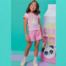 Conjunto Infantil Menina Verão em Meia Malha com Shorts em Moletom sem Pelúcia Tam 4 a 14 - Infanti