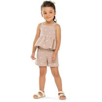 Conjunto Infantil Menina Verão Flores Marrom Claro - Angerô Conjunto Infantil Menina Verão Flores Marrom Claro - Angerô