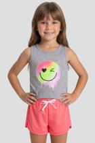 Conjunto Infantil Menina Verão Regata Emoji Neon Shorts Moletinho Roupa Leve Moda Kids Conjunto Infantil Menina Verão Regata Emoji Neon Shorts Moletinho Roupa Leve Moda Kids