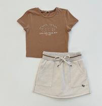 Conjunto Infantil Menina Vic Vicky Blusa e Short Saia Bege Moda Premium