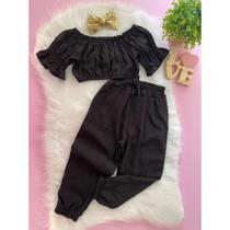 Conjunto Infantil Menina Viscolinho Blogueirinha Blusa Cropped e Calça Tecido Macio Elegante moda LU