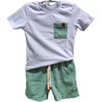 Conjunto Infantil Meninno Cmiseta com Bolso e Bermuda Moletinho ecologico