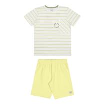 Conjunto infantil menino alakazoo camiseta listrado e bermuda amarelo