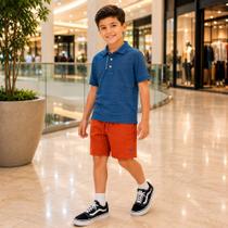 Conjunto Infantil Menino Angerô Camisa Polo Algodão e Aplique e Bermuda Moletinho Conjunto Infantil Menino Angerô Camisa Polo Algodão e Aplique e Bermuda Moletinho