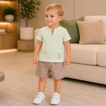 Conjunto Infantil Menino Angerô Camiseta Algodão com Botão e Bermuda Tecido Oxford Conjunto Infantil Menino Angerô Camiseta Algodão com Botão e Bermuda Tecido Oxford