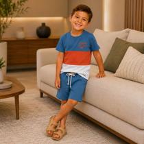 Conjunto Infantil Menino Angerô Camiseta Algodão Found At Sea e Bermuda Moletinho Azul Conjunto Infantil Menino Angerô Camiseta Algodão Found At Sea e Bermuda Moletinho Azul