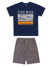 Conjunto infantil menino azul malha estampa selvagem mundi - tamanho 4