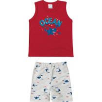 Conjunto Infantil Menino Bebê Ocean Tubarões Regata em Malha Bermuda em Moletinho Calor - MalweeKids