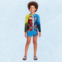 Conjunto Infantil Menino Blusa E Sunga Proteção Solar UV50+ Avangers Licenciado Tam 4 a 10 - Fakini Conjunto Infantil Menino Blusa E Sunga Proteção Solar UV50+ Avangers Licenciado Tam 4 a 10 - Fakini