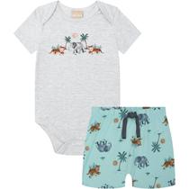 Conjunto Infantil Menino Body Milon Com Short Estampado Animais Cinza Mescla