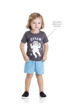 Conjunto Infantil Menino Brilha Escuro Camiseta Chumbo e Bermuda Azul - Jidi Kids