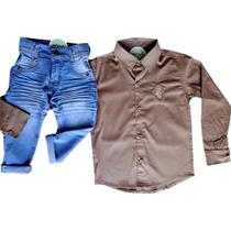 Conjunto infantil menino calça jeans + camisa social 1 ao 8