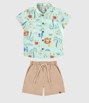 Conjunto Infantil Menino Camisa Estampada Em Algodão Malwee Kids Verde 6