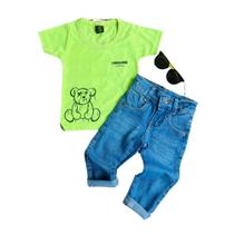 Conjunto Infantil Menino Camiseta algodão e Calça Jeans/ Acompanha o Óculos