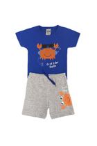 Conjunto Infantil Menino Camiseta Azul Caranguejo e Bermuda Mescla - Jidi Kids