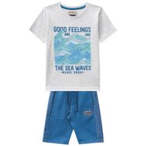 Conjunto Infantil Menino Camiseta Bermuda Moletinho Sarjado