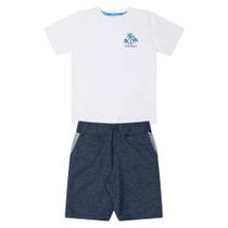 Conjunto Infantil Menino, Camiseta Branca Com Estampa De Coqueiro E Bermuda Mescla Azulado Conjunto Infantil Menino, Camiseta Branca Com Estampa De Coqueiro E Bermuda Mescla Azulado