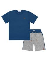 Conjunto Infantil Menino Camiseta E Bermuda Básico Azul E Mescla Divertto Conjunto Infantil Menino Camiseta E Bermuda Básico Azul E Mescla Divertto
