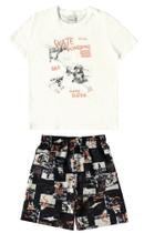 Conjunto infantil menino camiseta e bermuda em moletinho malwee kids off white 6