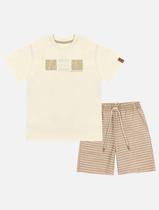 Conjunto Infantil Menino Camiseta E Bermuda Listrada Bege Divertto Conjunto Infantil Menino Camiseta E Bermuda Listrada Bege Divertto